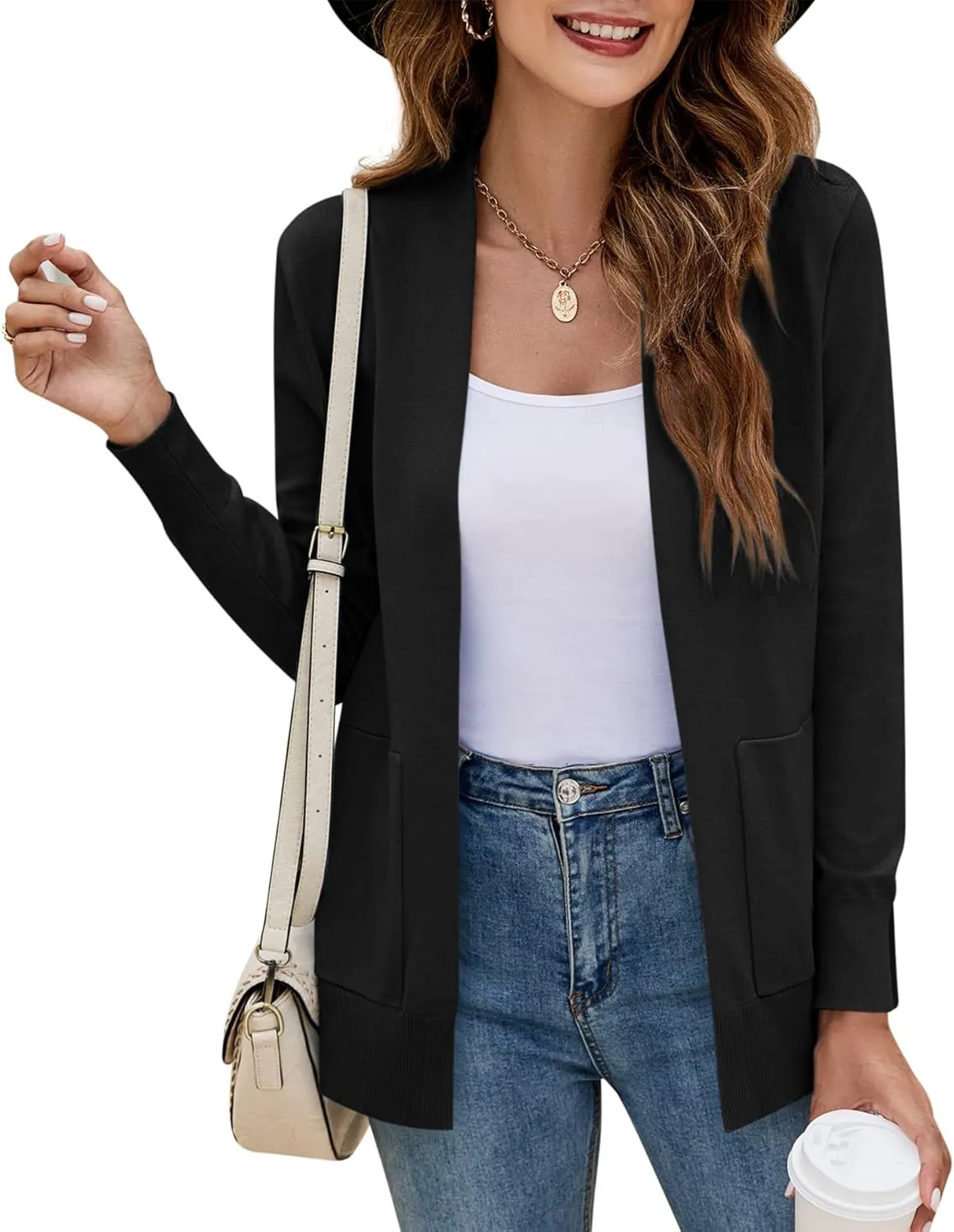 Yousify Womens Cardigan Sweater Long Sleeve Open Front Knit Cardigan Sweater with Pockets