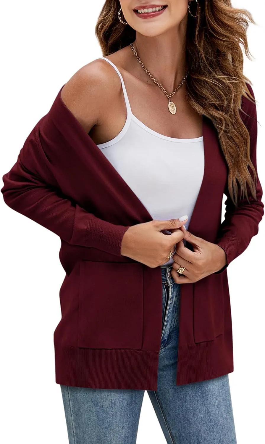 Yousify Womens Cardigan Sweater Long Sleeve Open Front Knit Cardigan Sweater with Pockets