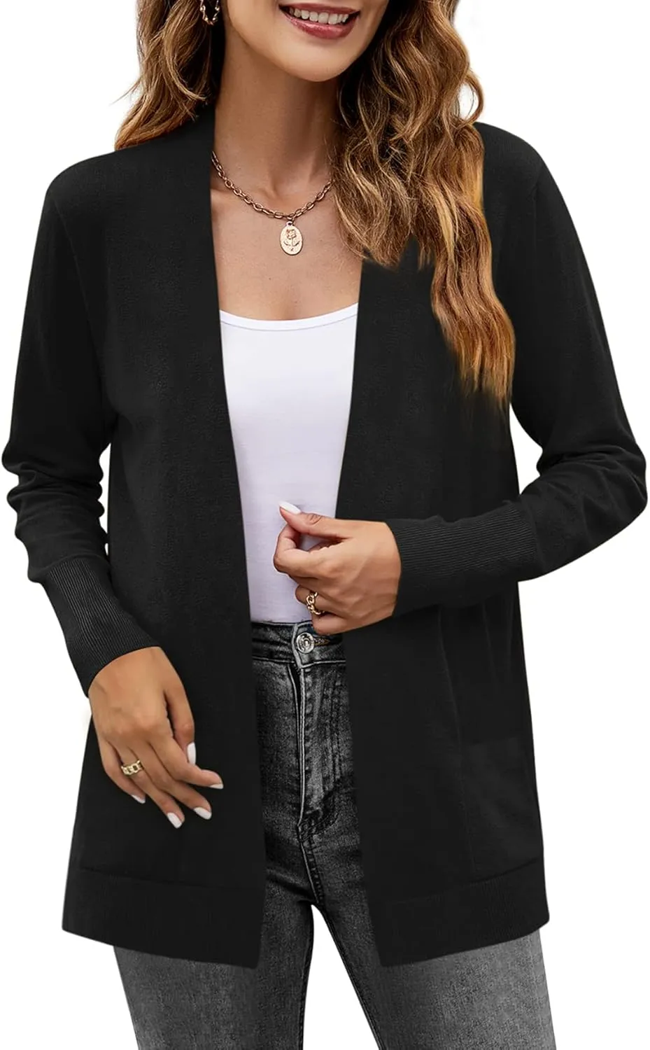 Yousify Womens Cardigan Sweater Long Sleeve Open Front Knit Cardigan Sweater with Pockets