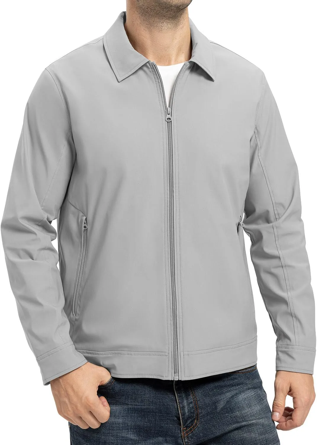 YSENTO Men's Light Jackets Lightweight Bomber Jackets Collared Work Golf Windbreakers with Zip Pockets