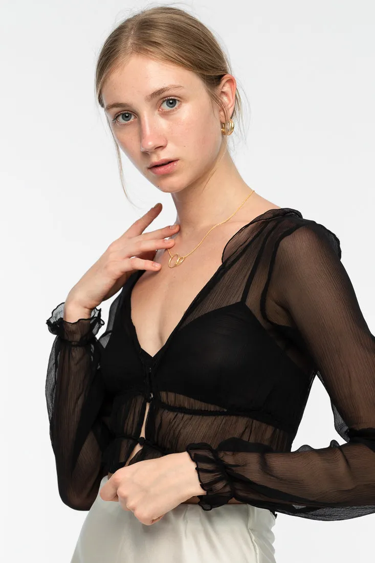 Zena Silk Chiffon Top - Black