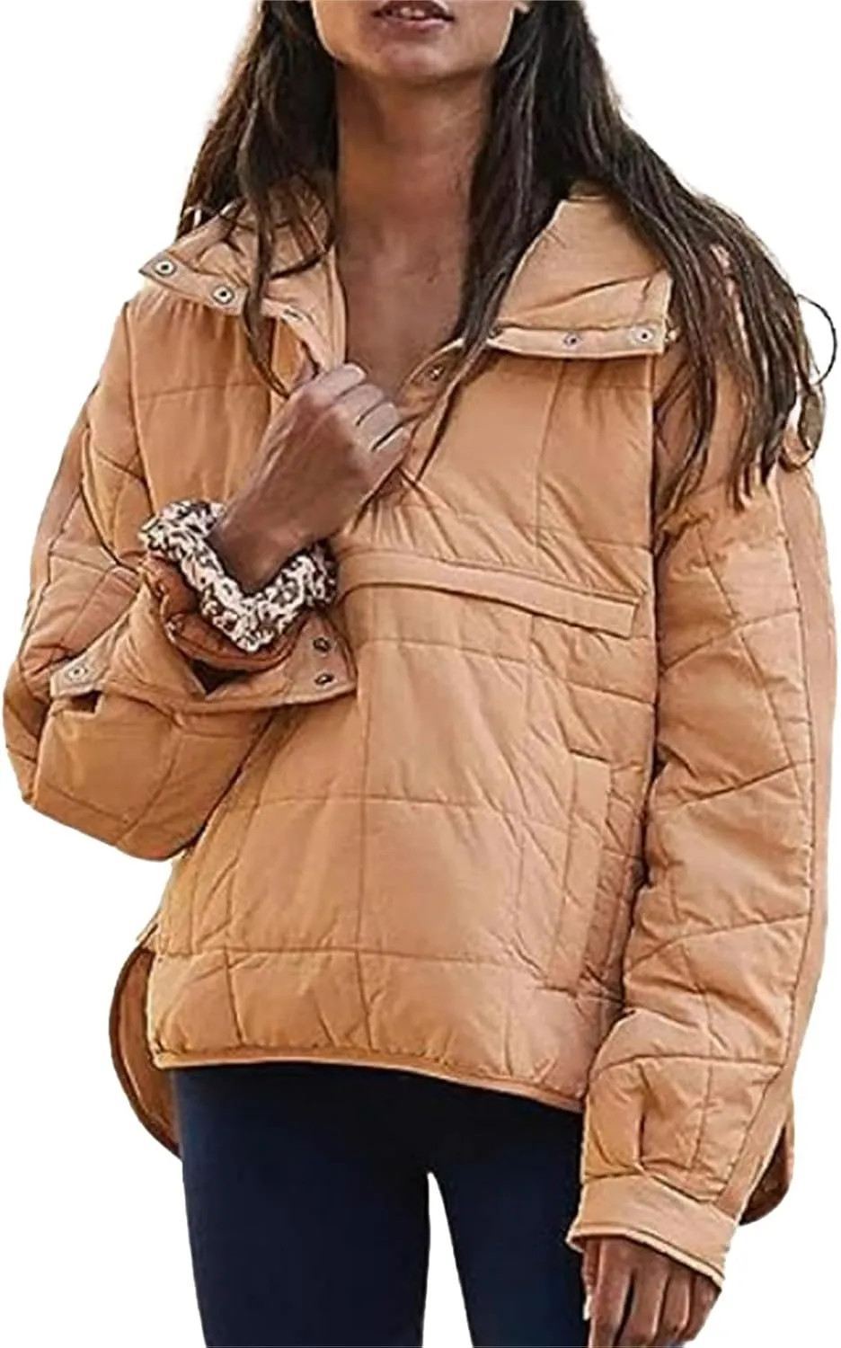 ZWRXW Womens Quilted Jacket Fall 2023 Lightweight Long Sleeve Casual Loose Button/Zipper Winter Coats Outwear with Pocket